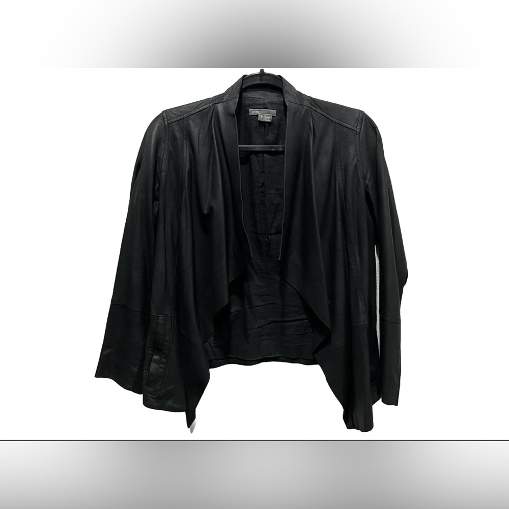 Vince Goat Leather Draped Open Moto Jacket Blazer Black Small